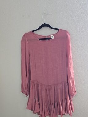 Long Sleeve Peplum Dress in Dusty Rose